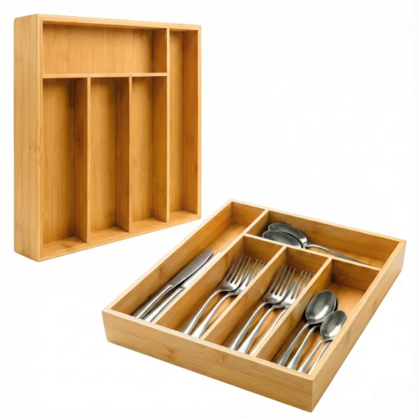 Porta Talheres Estático de Bambu Organizador de Gaveta para Cozinha Ecoeden